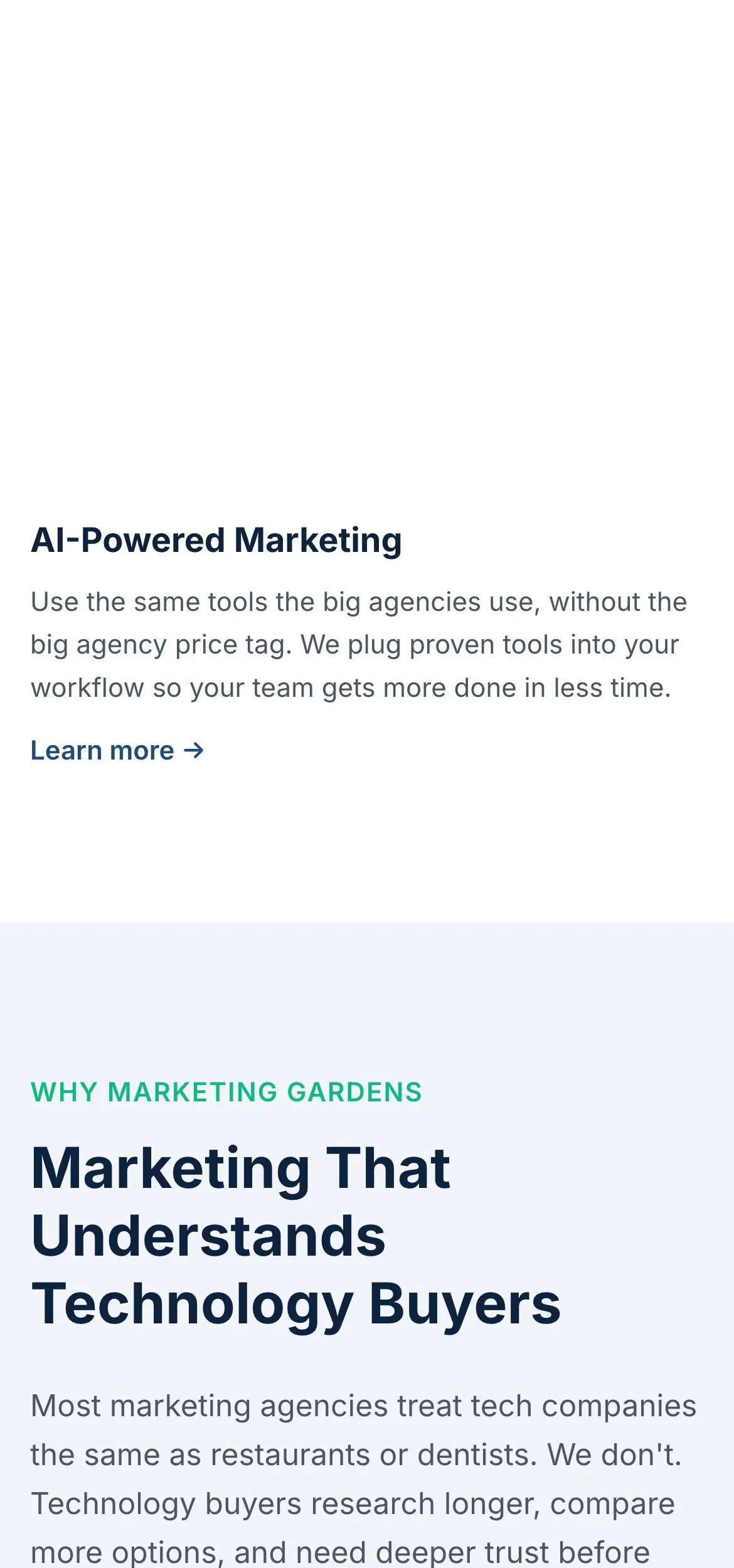 Production homepage mobile above the fold