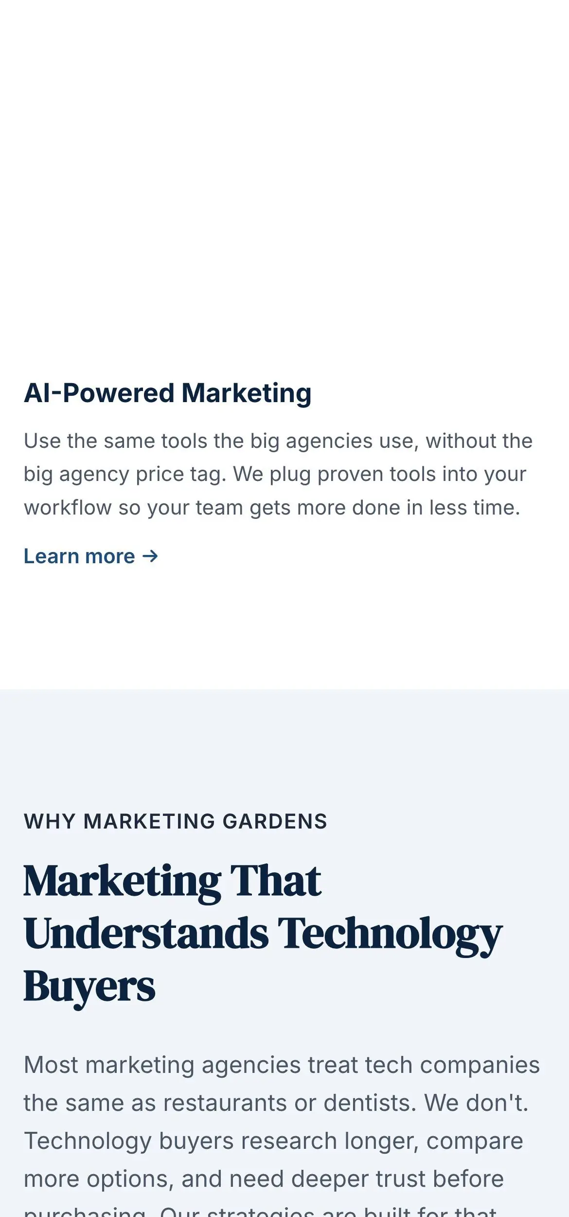 Staging homepage mobile above the fold